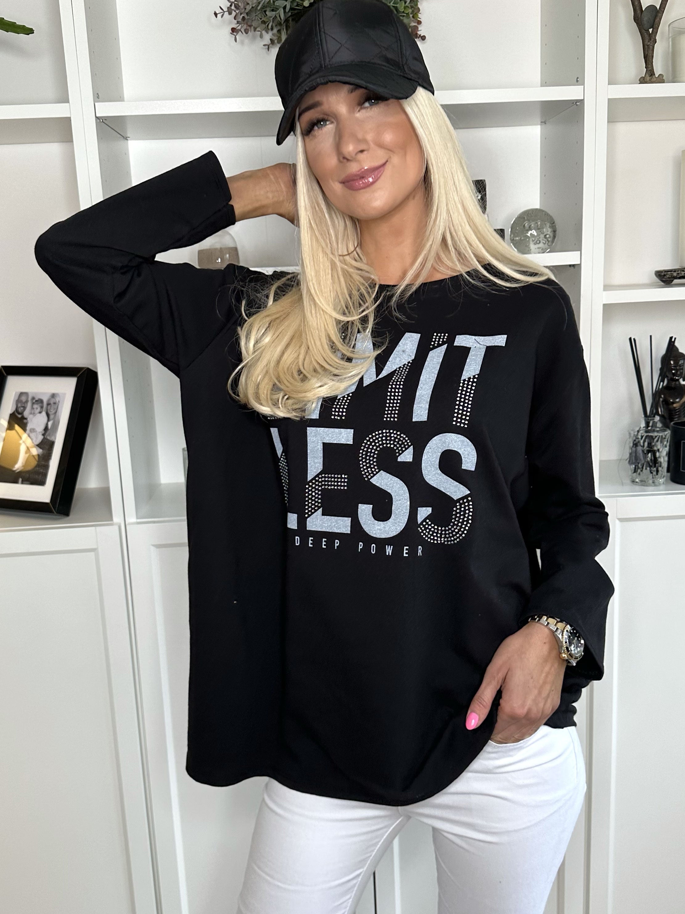 Limitless - Joggingskjorta i bomull med text och imiterad remsa